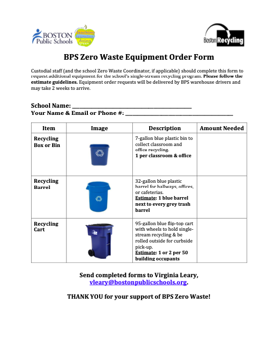 BPS Recycling Equipment Order Form